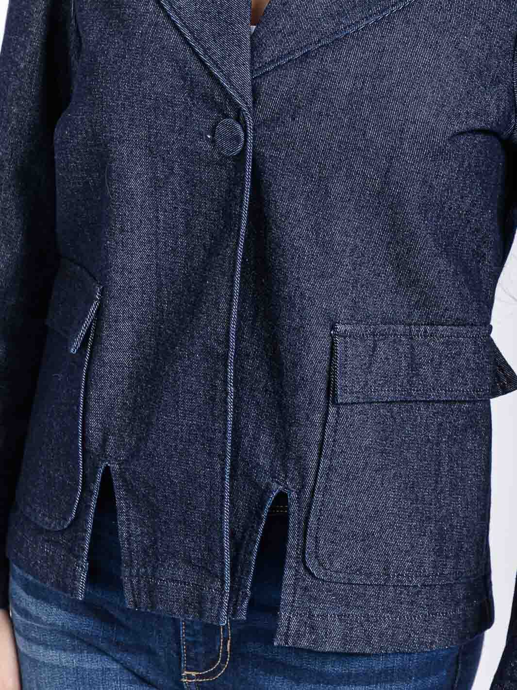 WOMEN'S LONG SLEEVE BUTTON CLOSURE FRONT POCKETS DENIM JACKET