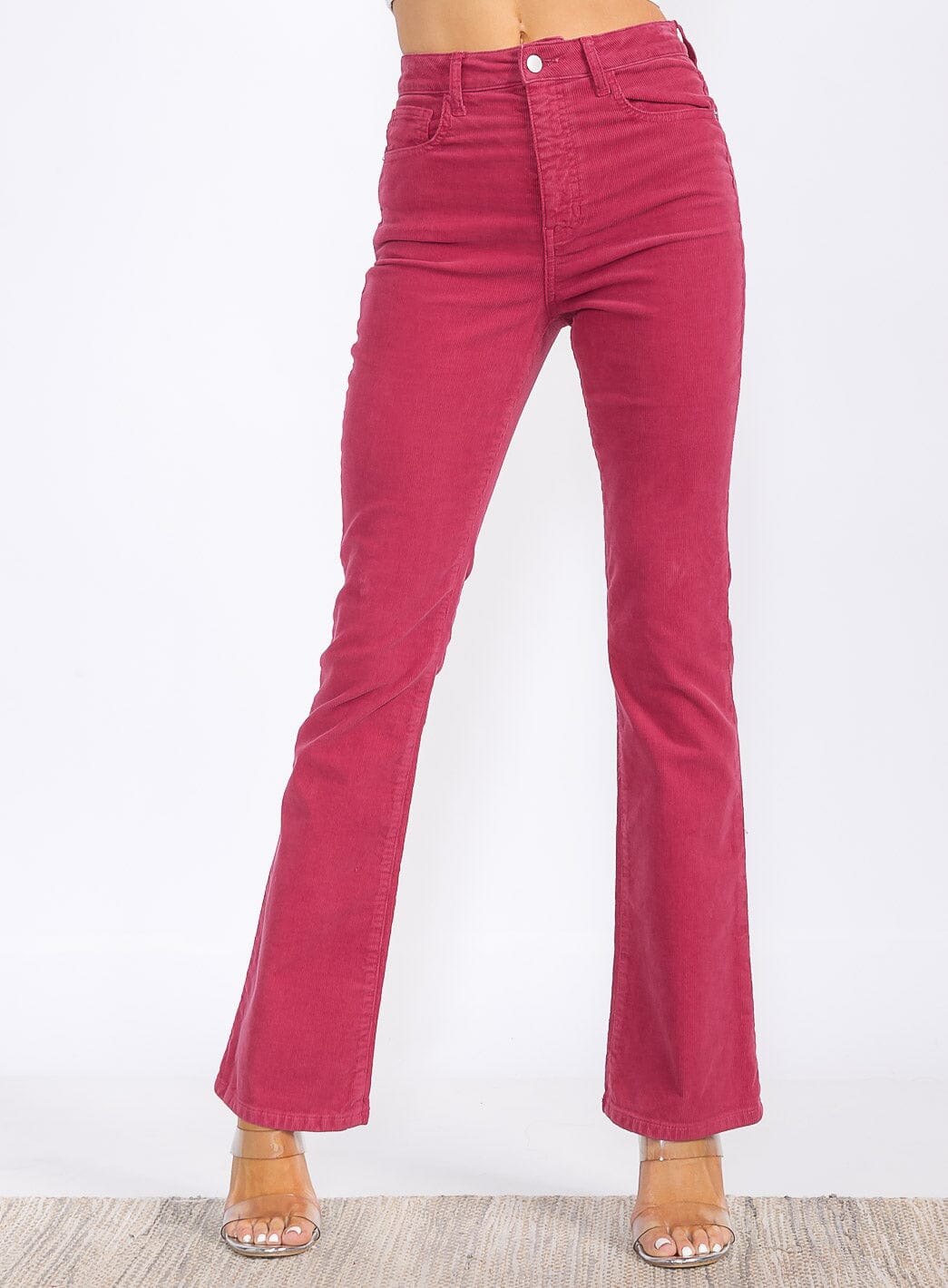 WOMEN'S BUTTON CLOSURE POCKETS BELL LEG CORDUROY PANTS