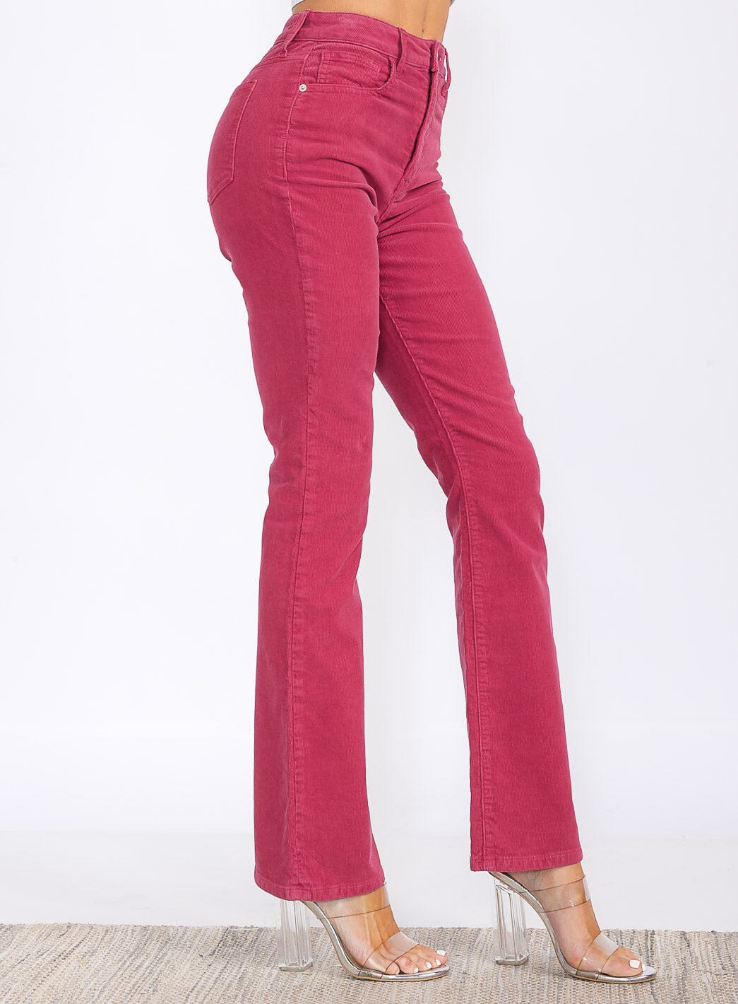 WOMEN'S BUTTON CLOSURE POCKETS BELL LEG CORDUROY PANTS