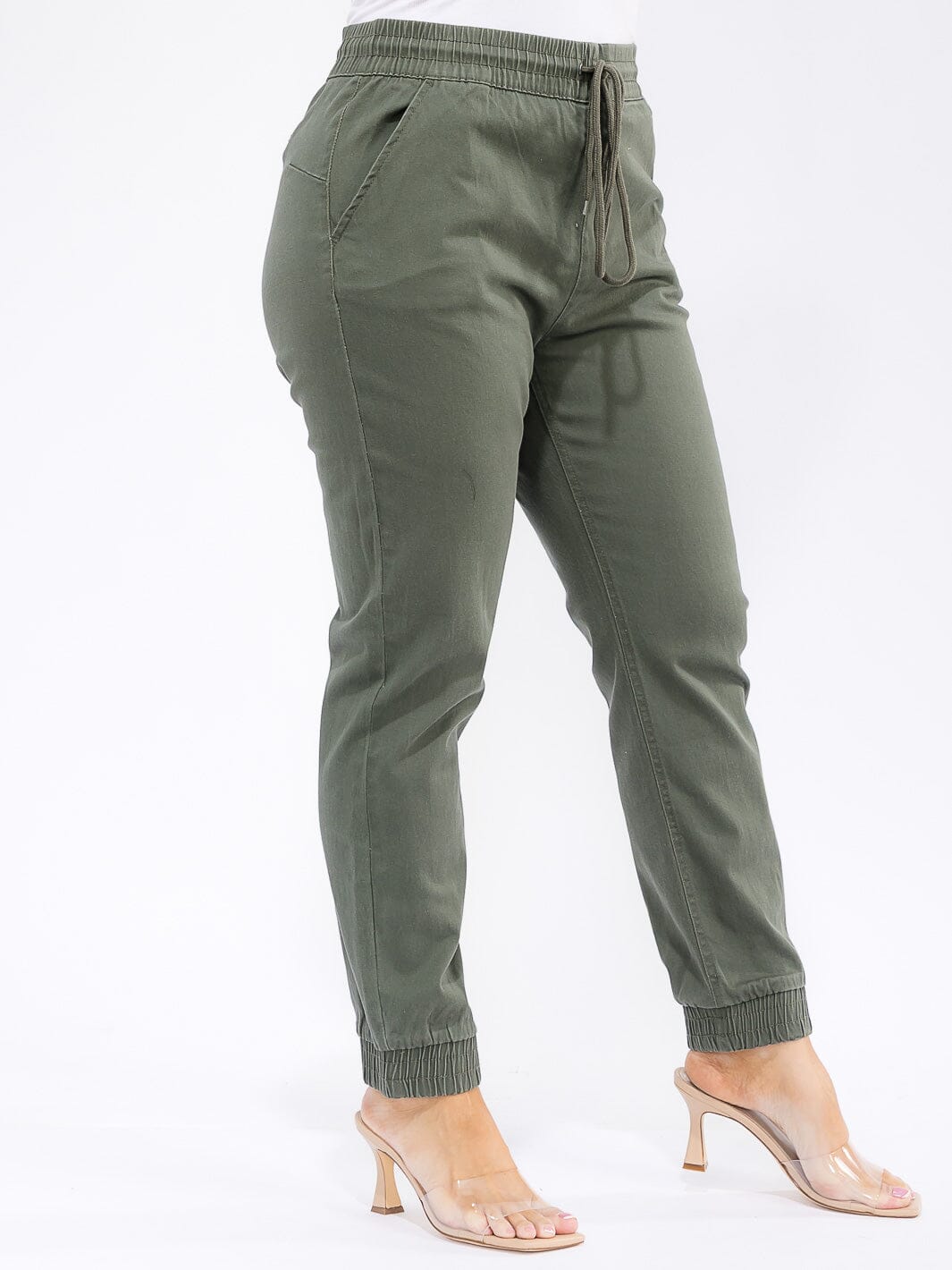 PLUS SIZE ELASTIC WAIST SELF TIE JOGGER DENIM PANTS