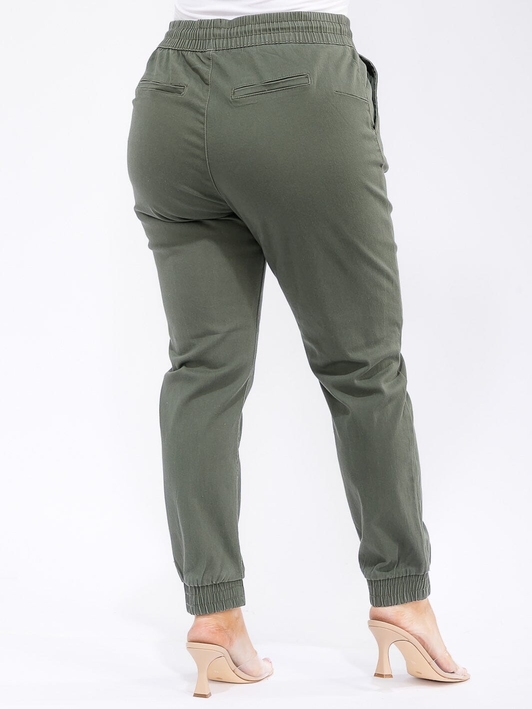 PLUS SIZE ELASTIC WAIST SELF TIE JOGGER DENIM PANTS