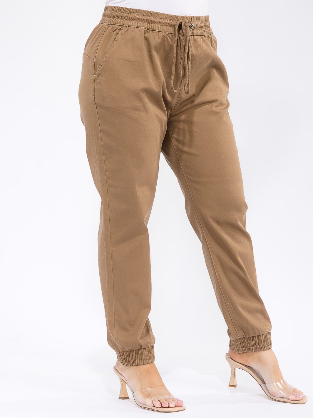 PLUS SIZE ELASTIC WAIST SELF TIE JOGGER DENIM PANTS