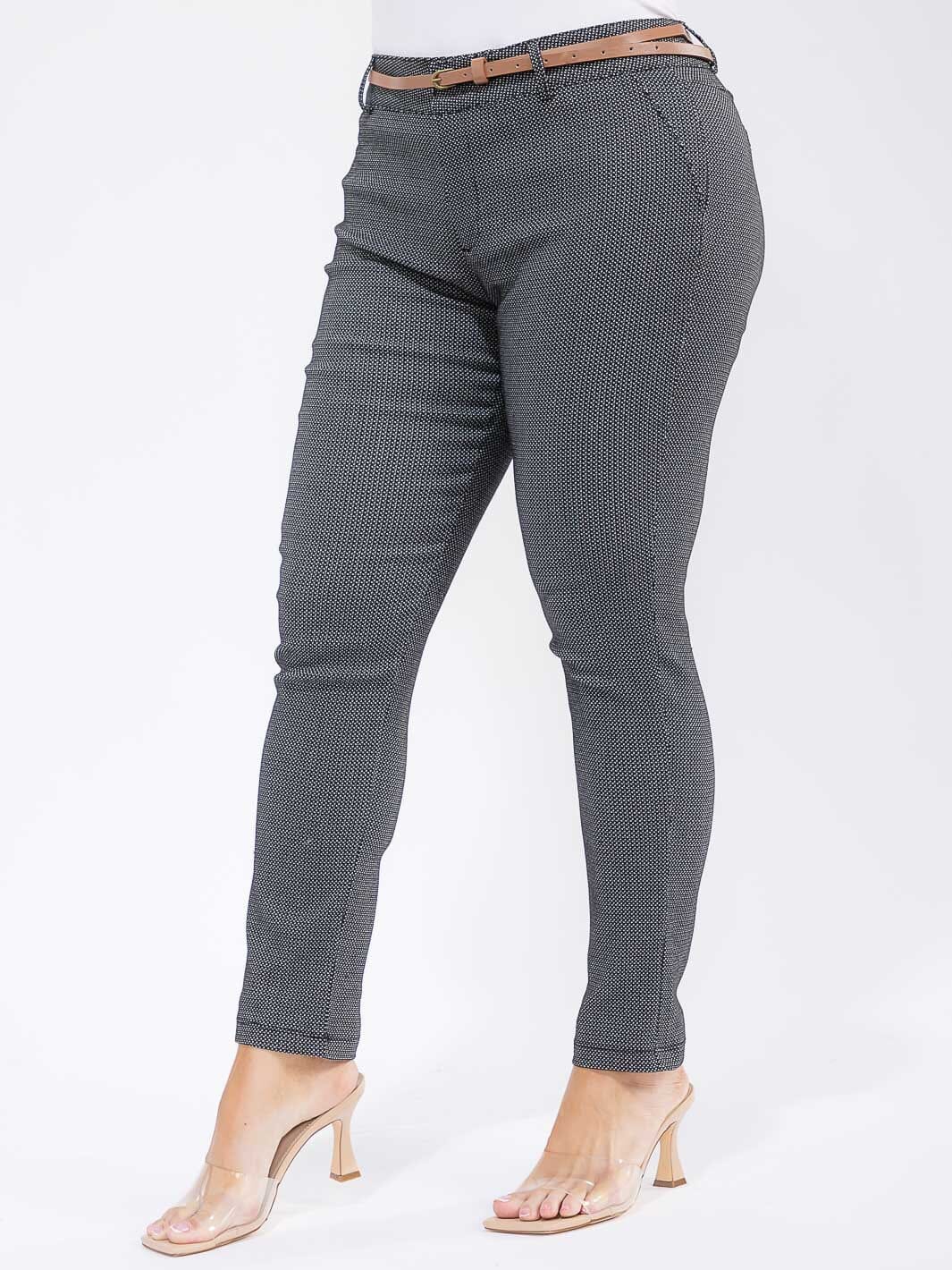 PLUS SIZE BUTTON CLOSURE BELTED SKINNY LEG PANTS