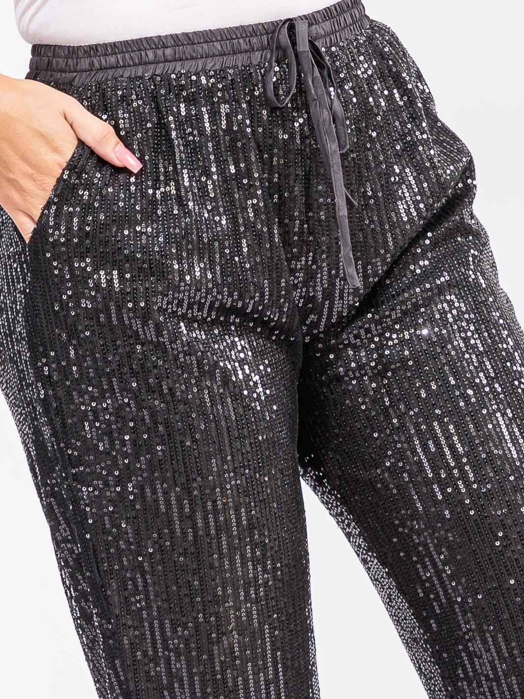 PLUS SIZE ELASTIC WAIST FRONT POCKETS JOGGER SEQUINS PANTS