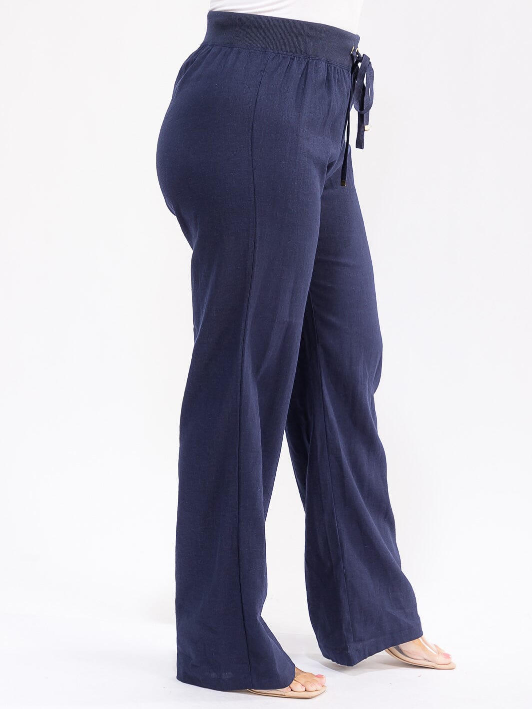 PLUS SIZE ELASTIC WAIST POCKETS SELF TIE WIDE LEG LEG PANTS