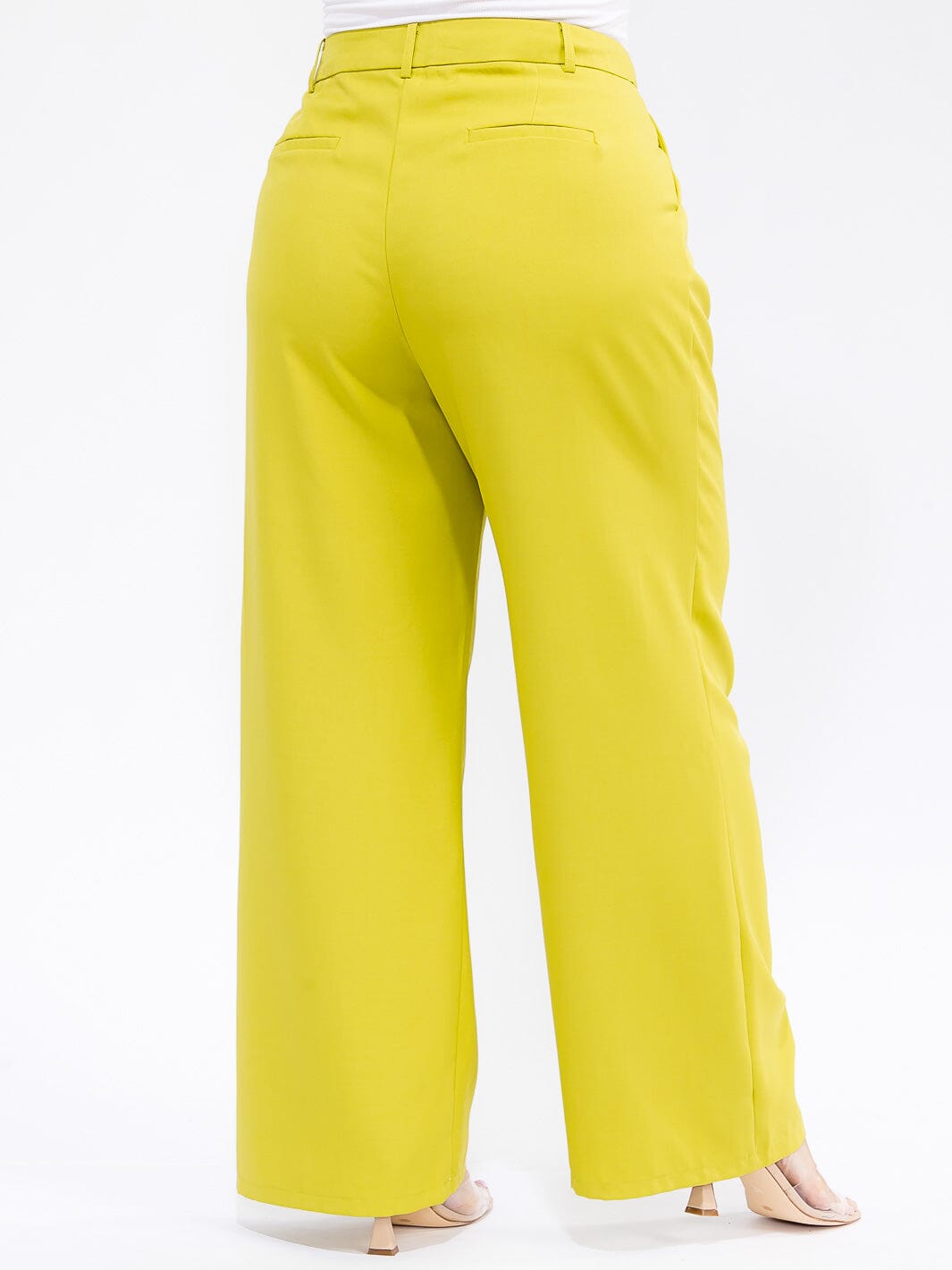 PLUS SIZE BUTTON CLOSURE POCKETS WIDE LEG PANTS