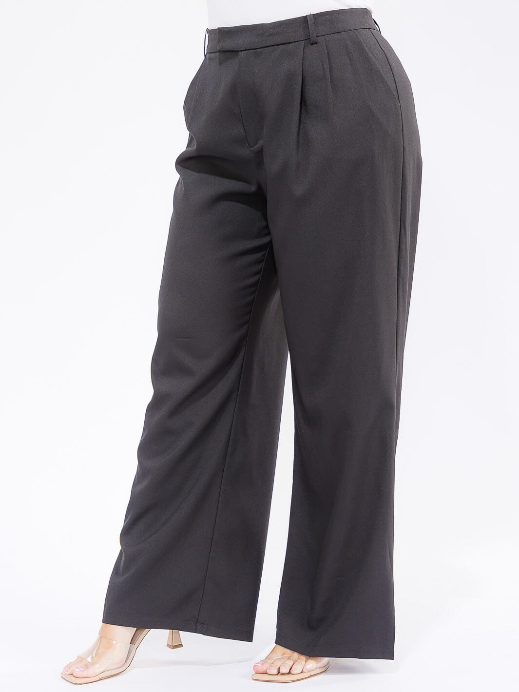 PLUS SIZE BUTTON CLOSURE POCKETS WIDE LEG PANTS