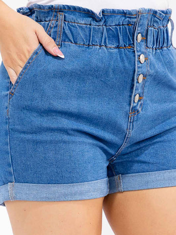 PLUS SIZE BUTTON CLOSURE POCKETS DENIM MINI SHORTS