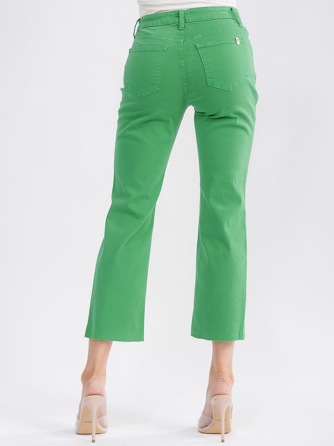 WOMEN'S BUTTON CLOSURE POCKETS DISTRESS WIDE LEG DENIM PANTS