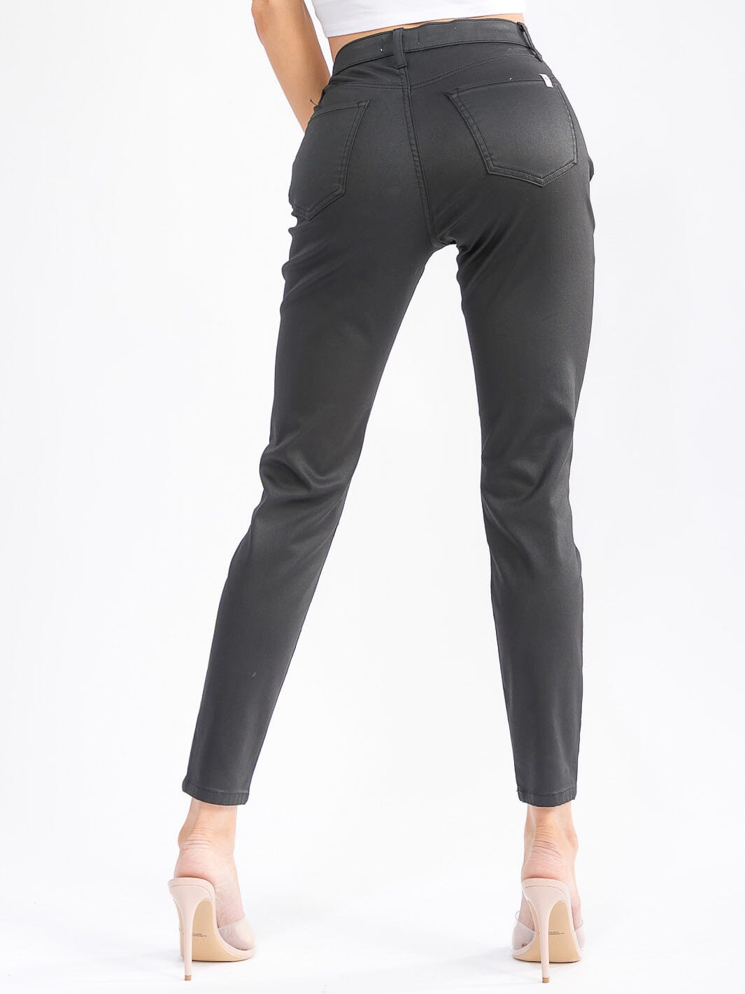 WOMEN'S BUTTON CLOSURE POCKETS SKINNY LEG STRETCH PANTS