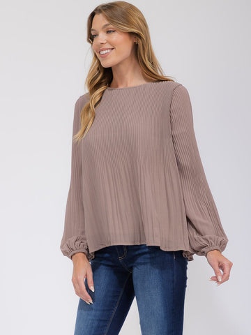 WOMEN'S LONG SLEEVE PLEATED BLOUSE
