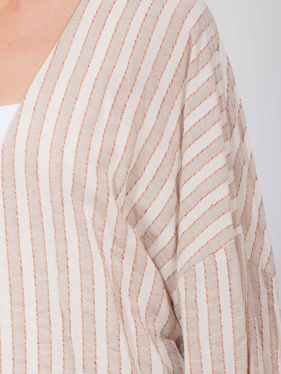 WOMEN'S LONG SLEEVE OPEN FRONT COLORBLOCK STRIPES CARDIGAN