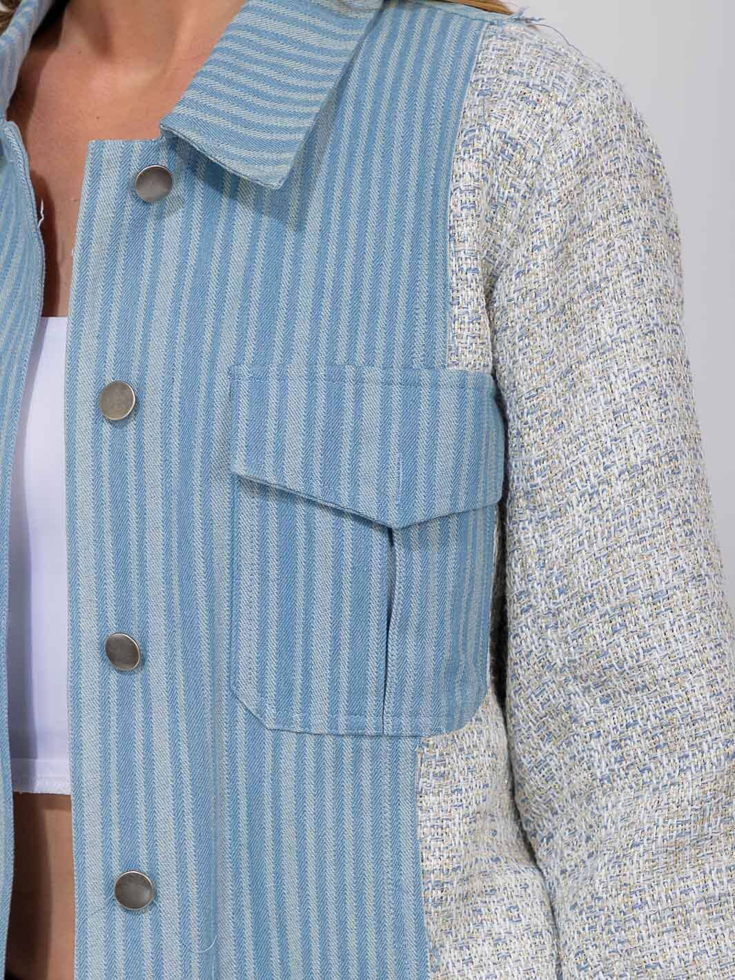 WOMEN'S LONG SLEEVE BUTTON CLOSURE FRONT POCKETS DENIM CONTRAST JACKET