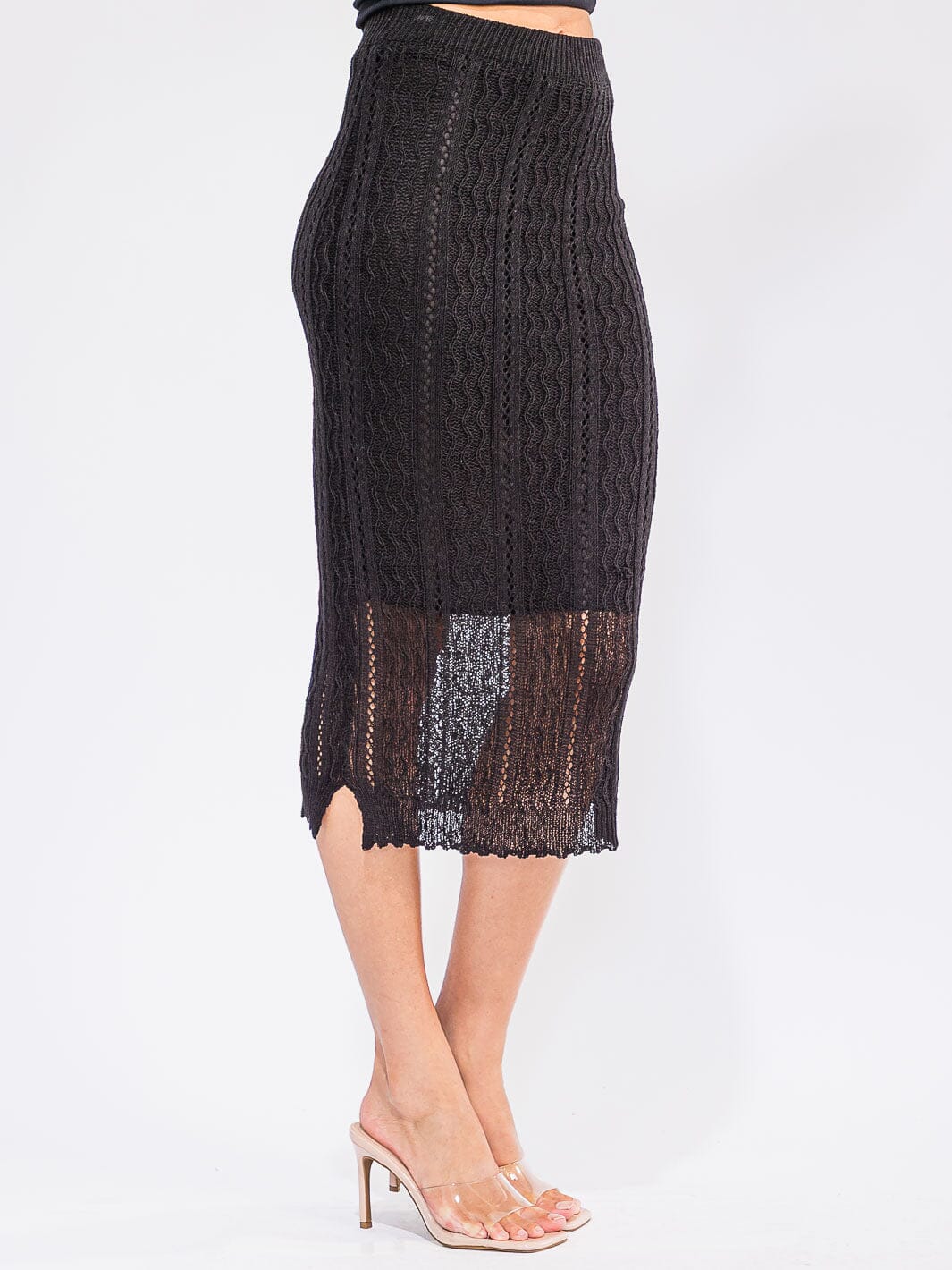 WOMEN'S ELASTIC WAIST CROCHET PENCIL MIDI SKIRT