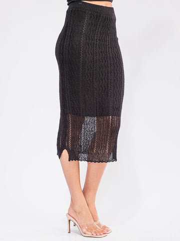 WOMEN'S ELASTIC WAIST CROCHET PENCIL MIDI SKIRT