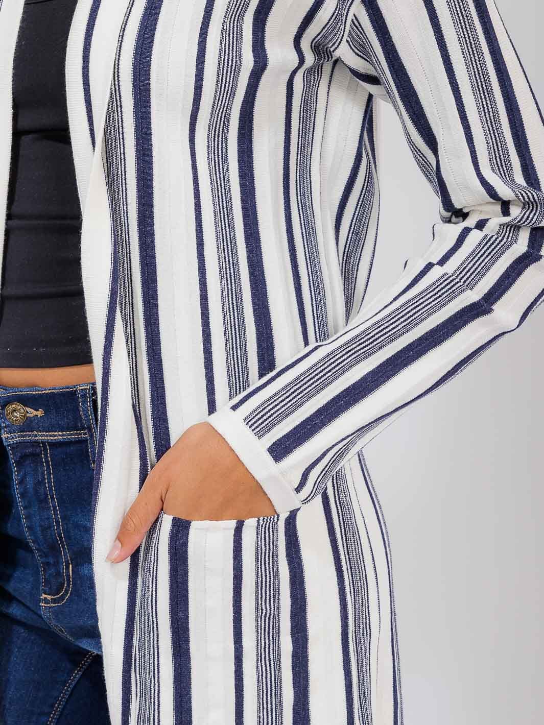 WOMEN'S LONG SLEEVE POCKETS OPEN FRONT COLORBLOCK STRIPES HOODED CARDIGAN