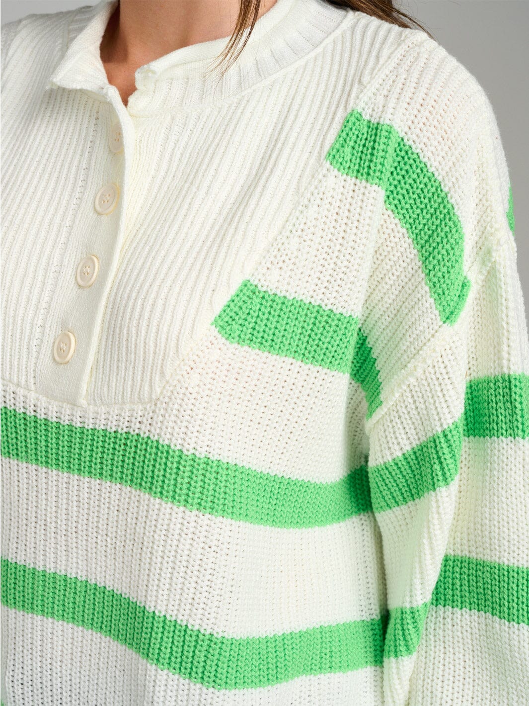 WOMEN'S LONG SLEEVE BUTTON UP COLORBLOCK STRIPES KNIT PULLOVER SWEATER