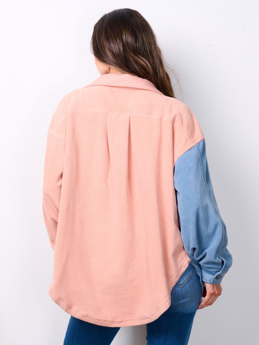WOMEN'S LONG SLEEVE BUTTON UP POCKETS COLORBLOCK OVERSIZED TOP