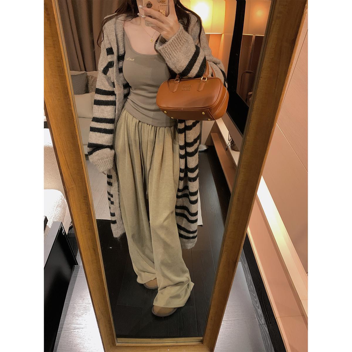 Oversized Women Hooded Cardigan Sweater Long Loose Knee Length Knit Coat Striped Autumn Winter