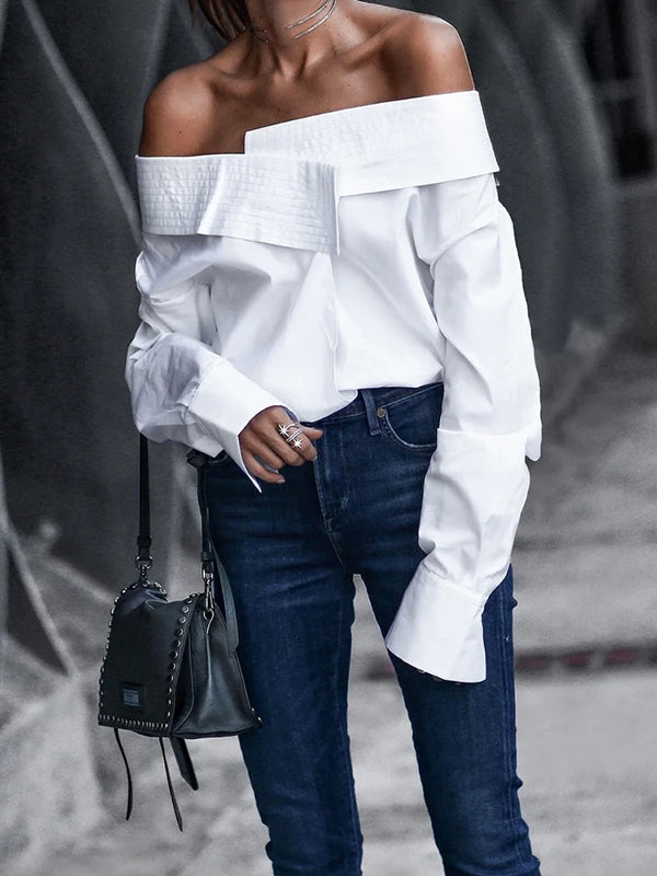 Casual Loose Long Sleeves Split-Joint Solid Color T-Shirt Top